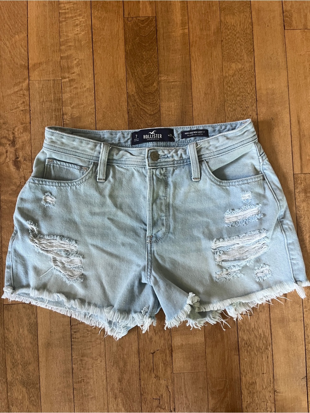 Hollister Light Blue Distressed Denim Shorts